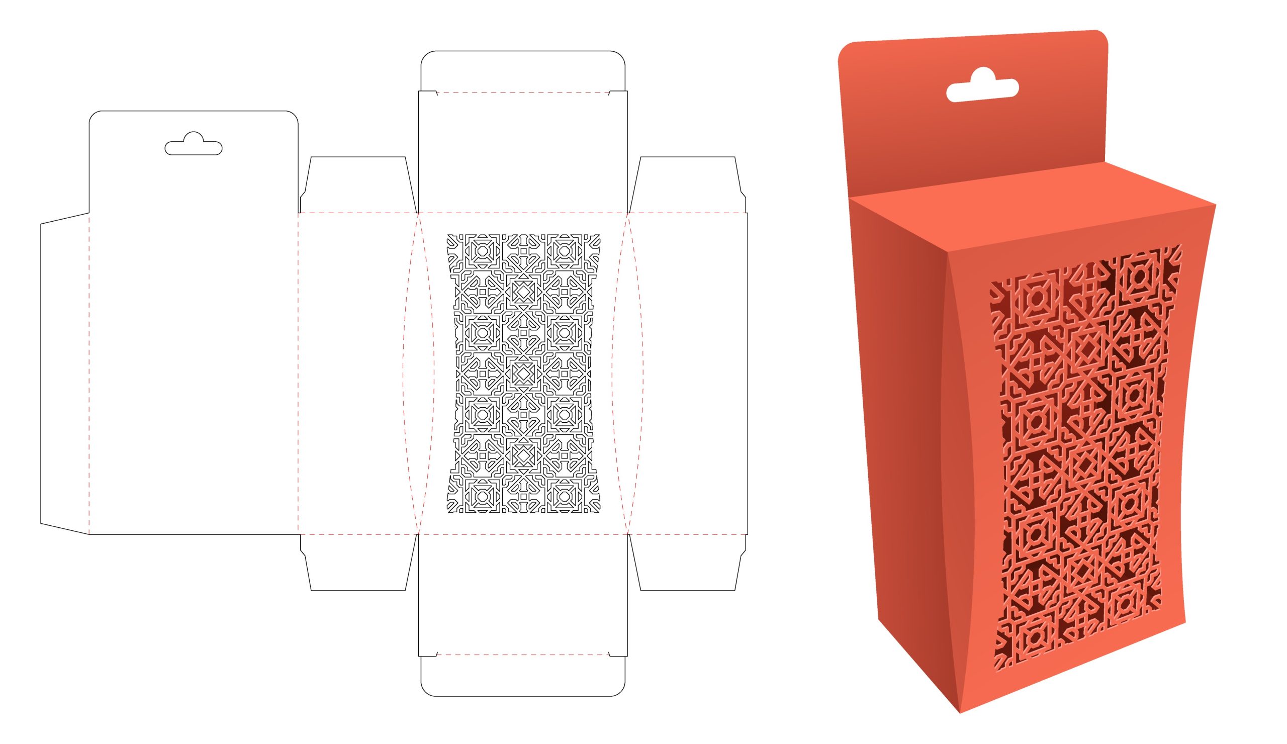 hanging_chamfered_corner_box_with_stenciled_pattern_window_die_cut_template_and_3d_mockup